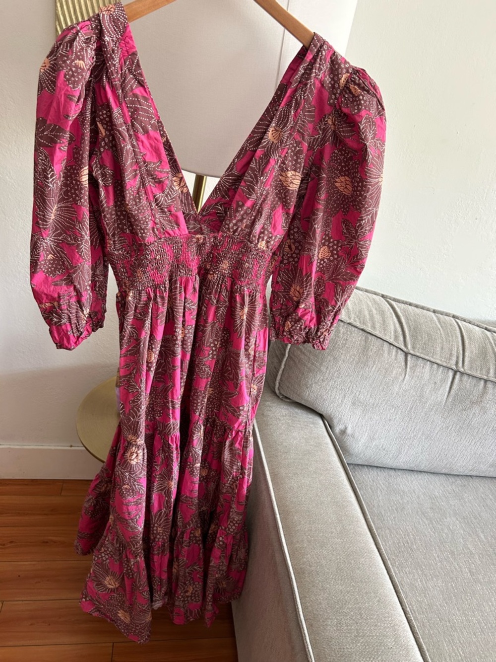 House Of Harlow Floral Boho Prairie Maxi Dress L Pink Brown summer - Picture 4 of 17